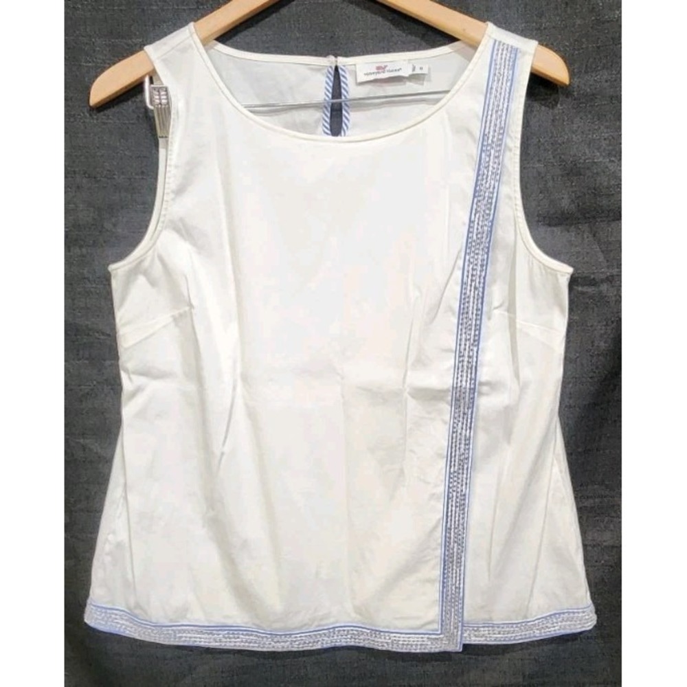 Vineyard Vines White Sleeveless Faux Wrap Beaded Embellished Top Size 10 NWOT‎